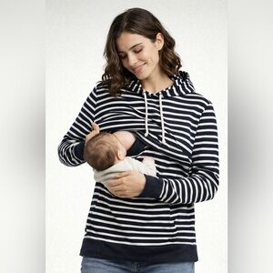Bhome Striped Navy & White Nursing Hoodie Size Large